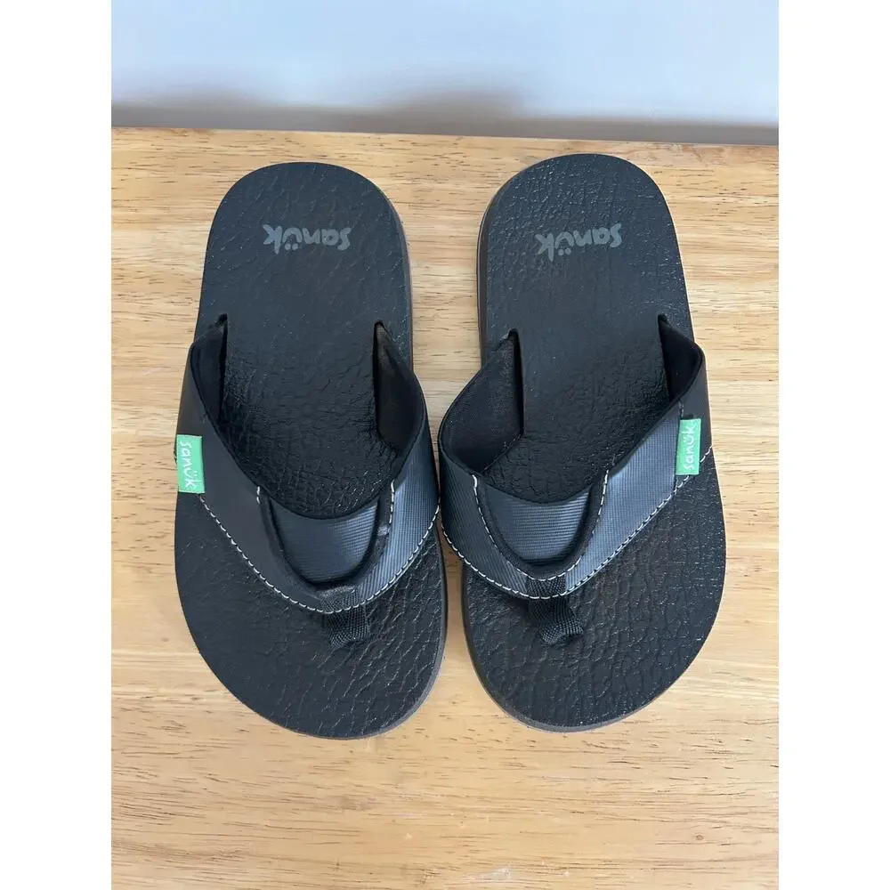 Sanuk Root Beer Cozy Flip Flops Black Sandals Kid's 12/13